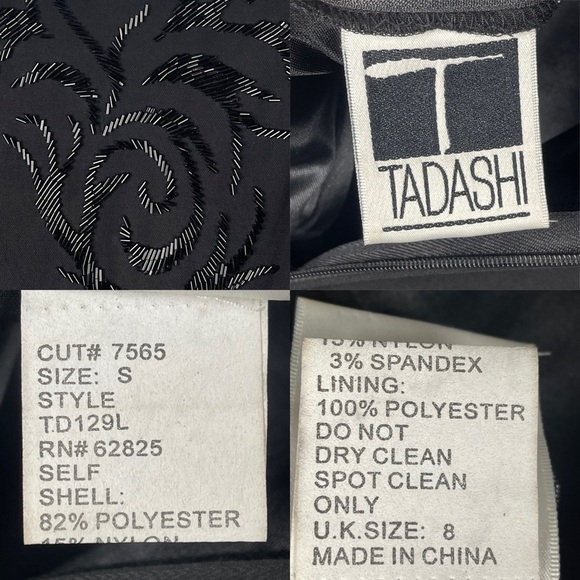 TADASHI SHOJI 90'S SPAGHETTI STRAP CAMI ASYMMETRIC HEM BEADED BLACK SLIP DRESS - Picture 16 of 16